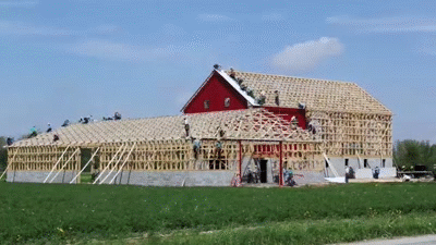 Barn raising GIf. Used on a post about instruction set architectures. 